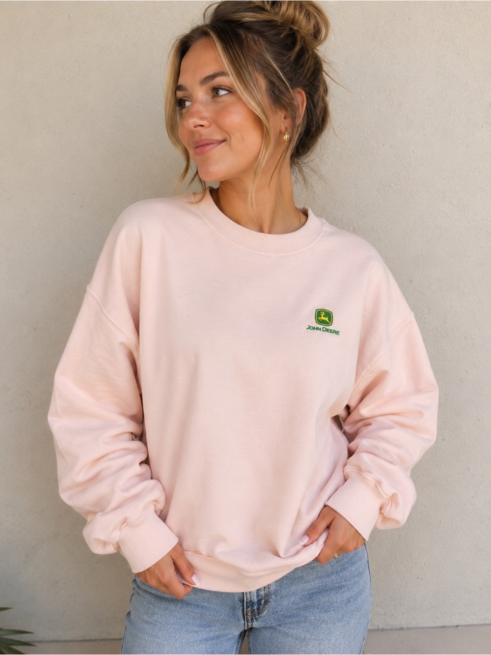 MV Sport John Deere Women's Light Pink/peach Crewneck Sweatshirt, sz xxl, nwt